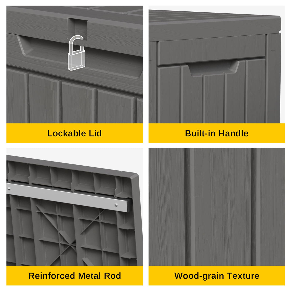 EAST OAK Outdoor Storage Box, 120 Gallon Deck Box with Stainless Steel Rods Large Resin Storage Bin for Patio Cushions, Garden Tools, Waterproof and