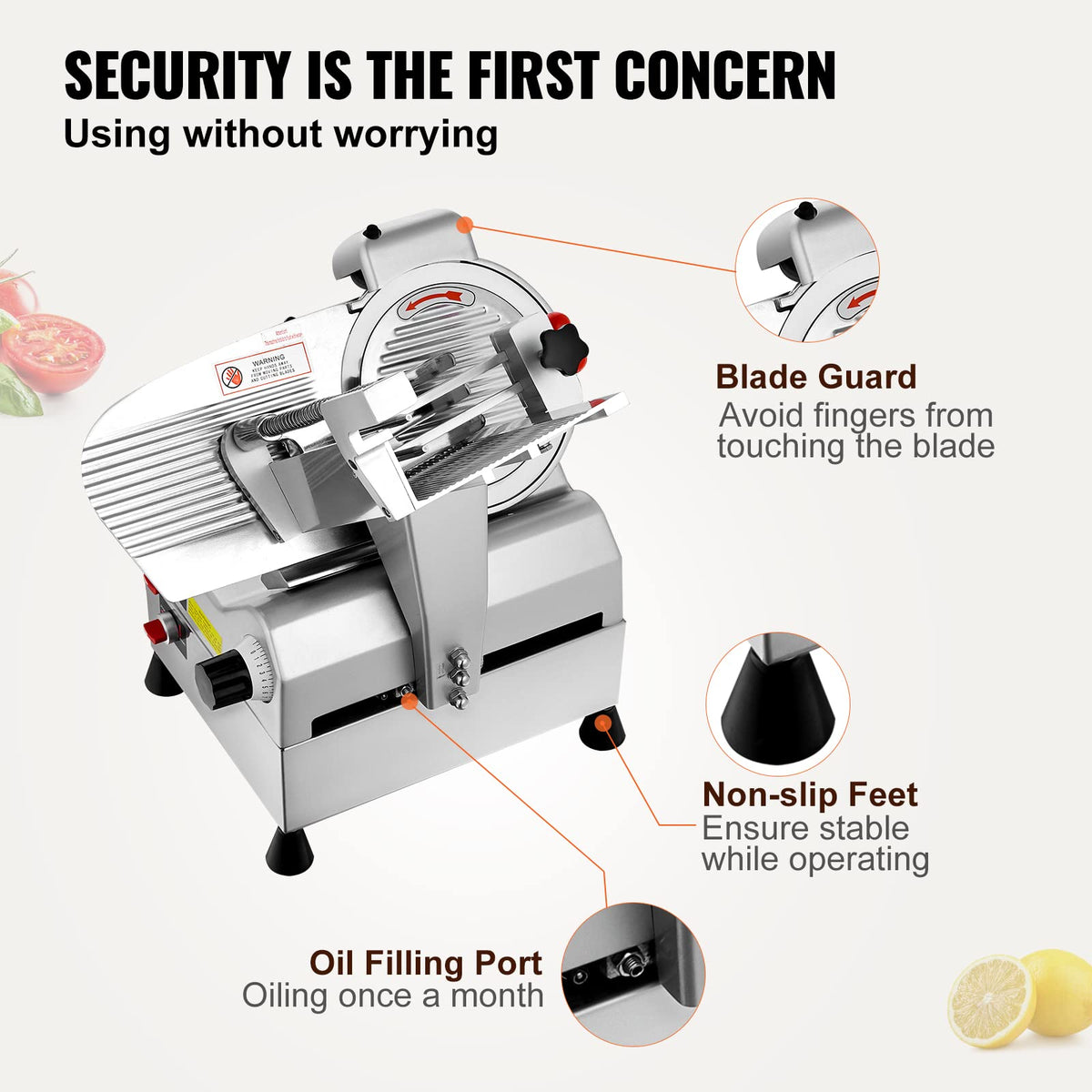 VEVOR Commercial Meat Slicer, 10 inch Electric Food Slicer, 240W Frozen Meat Deli Slicer, Premium Chromium-plated Steel Blade Semi-Auto Meat Slicer