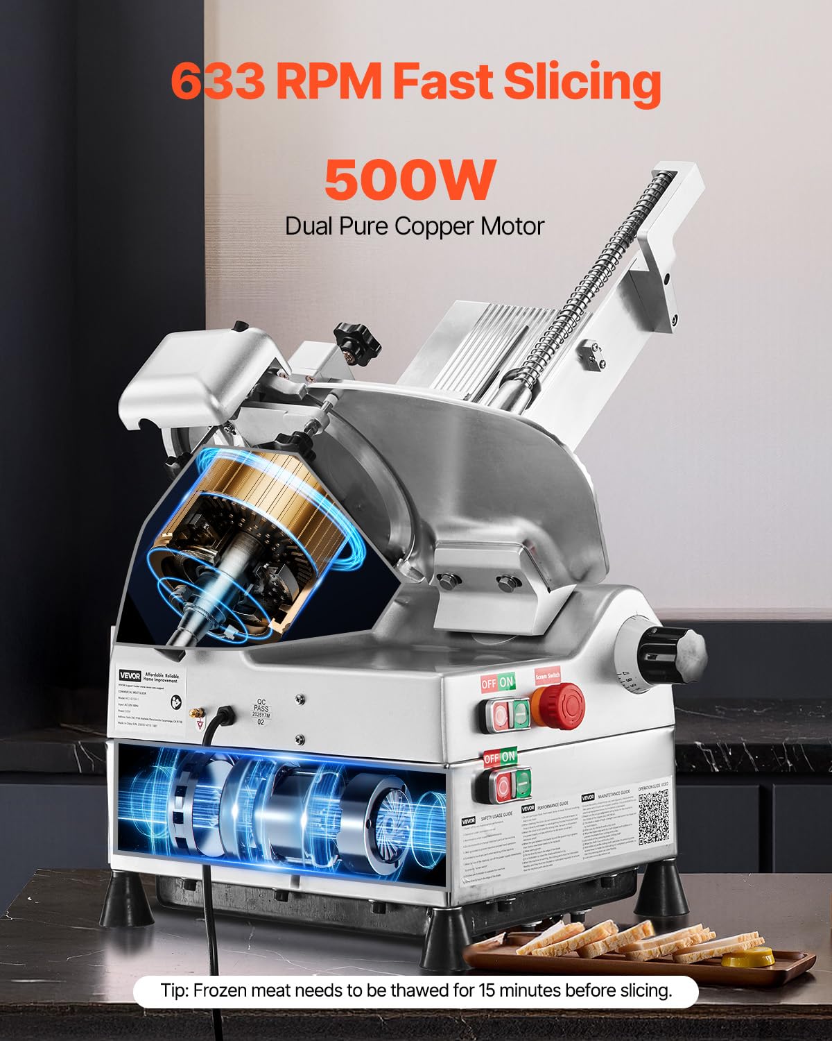 VEVOR Commercial Meat Slicer, 10 inch Electric Food Slicer, 240W Frozen Meat Deli Slicer, Premium Chromium-plated Steel Blade Semi-Auto Meat Slicer