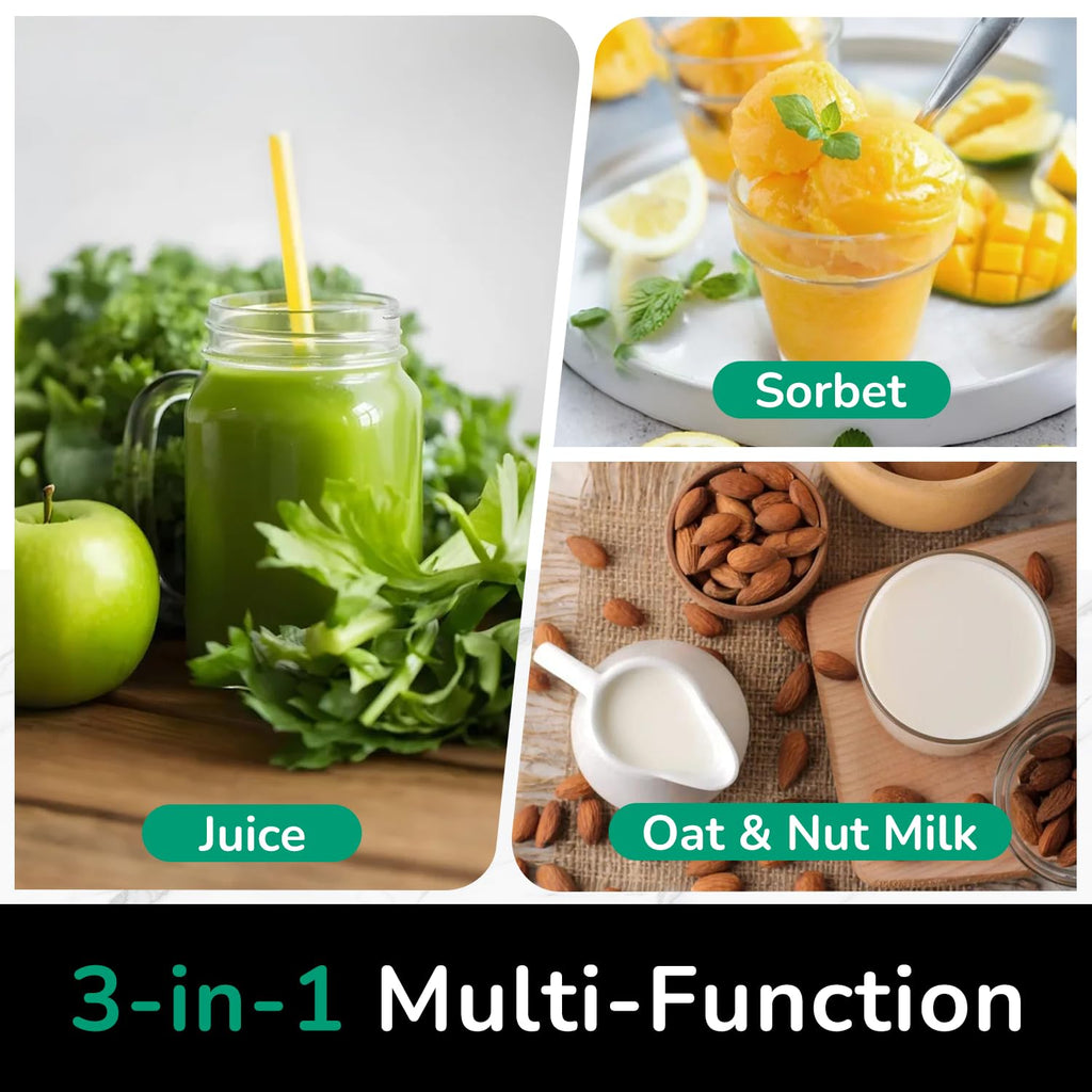 Canoly C16 Cold Press Juicer, with a 6" Wide Chute & Self-Precut, 3-in-1 Strainers (Juice & Sorbet & Nut Milk), BPA-Free Construction, Powered by a