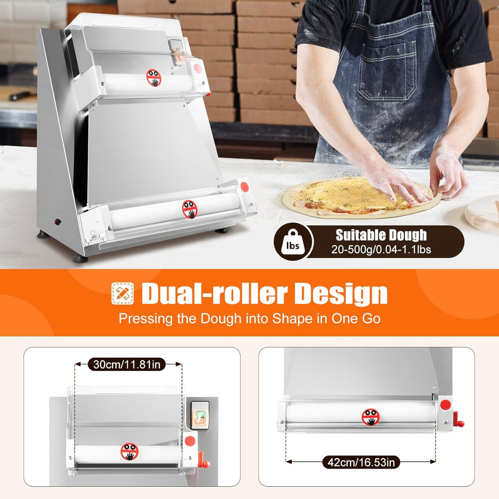 370W 110V Commercial Dough Roller Sheeter, Electric Pastry Press Making Machine, Pizza Press Pizza Thickness Adjustable Dough Machine for Bakeries