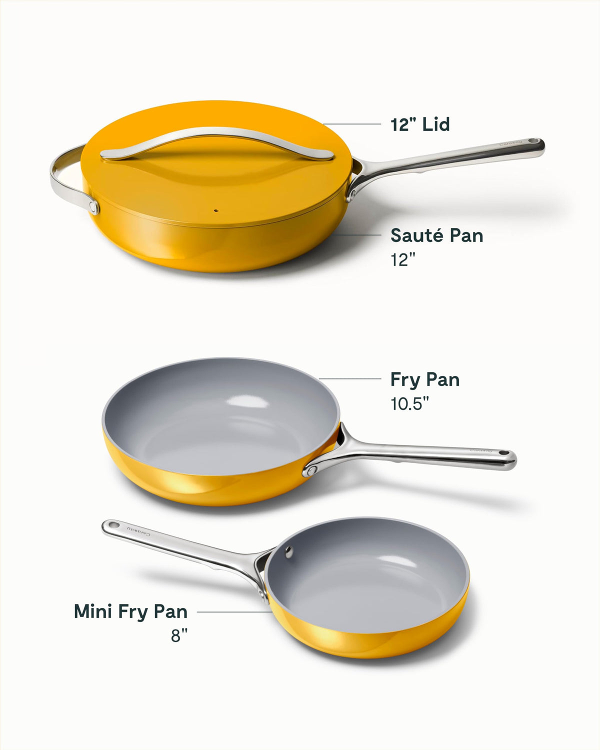 Caraway 4-Piece Fry Pan Set - Non-Stick Frying Pans (10.5 & 8) & Non-Stick Saut Pan - Non Toxic, PTFE & PFOA Free - Oven Safe & Compatible with