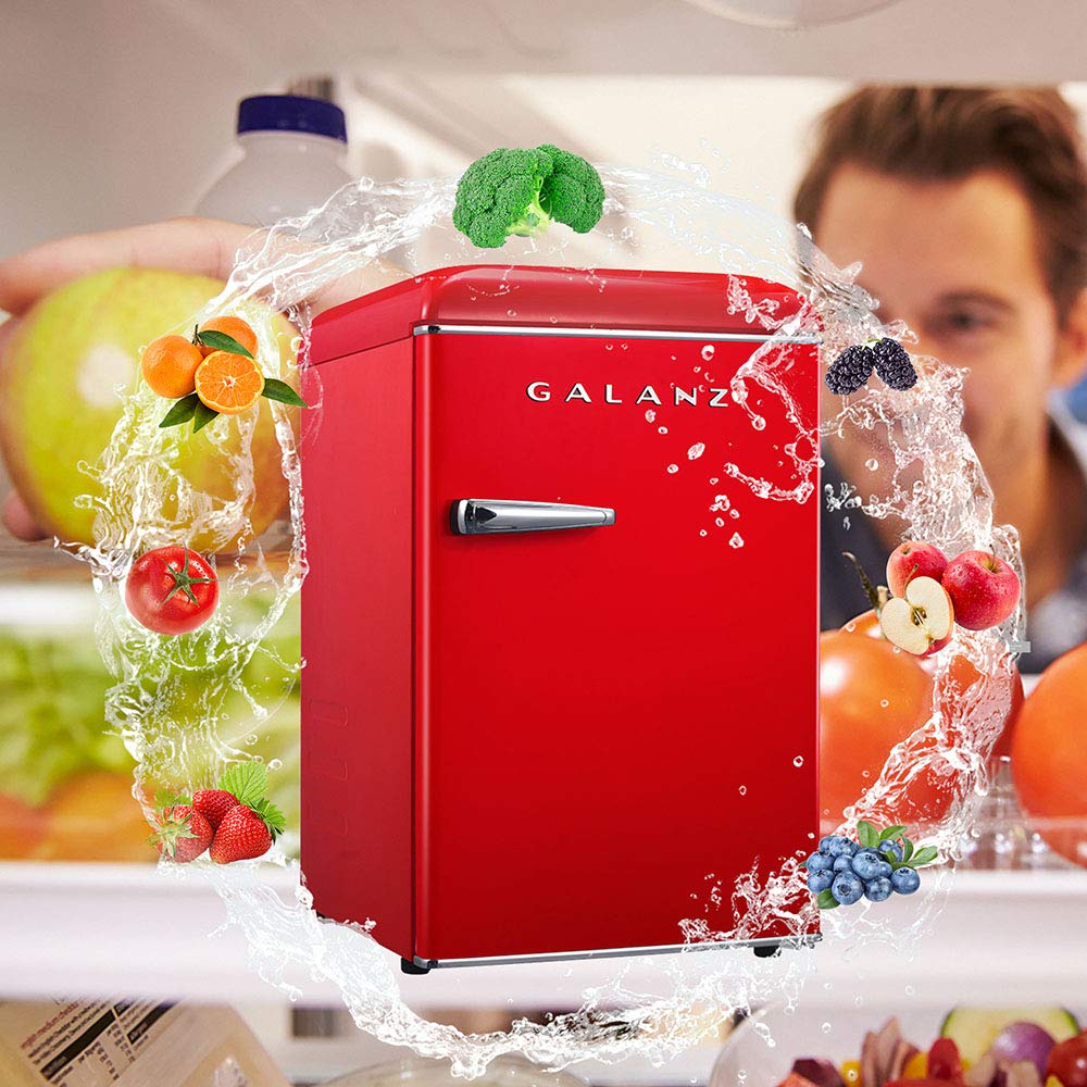 Galanz GLR25MBKR10 Retro Compact Refrigerator, Mini Fridge with Single Doors, Adjustable Mechanical Thermostat with Chiller, Black, 2.5 cu ft