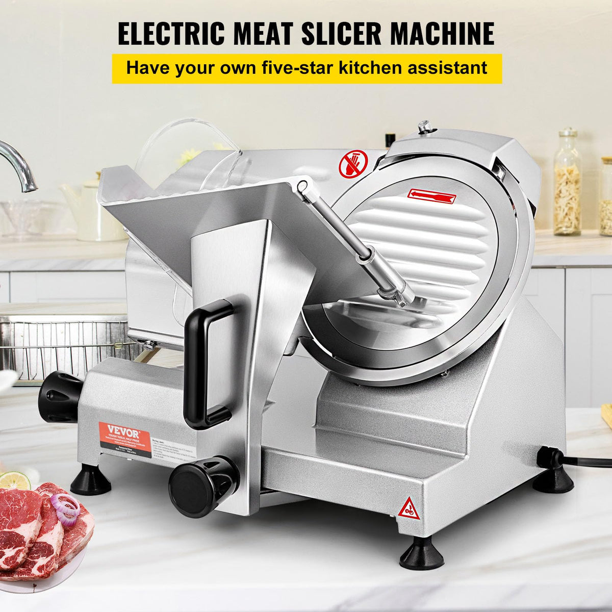 VEVOR Commercial Meat Slicer, 10 inch Electric Food Slicer, 240W Frozen Meat Deli Slicer, Premium Chromium-plated Steel Blade Semi-Auto Meat Slicer
