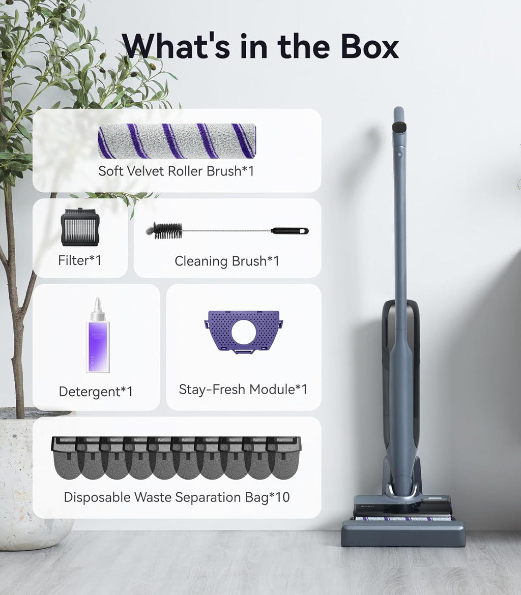 NARWAL S30 Pro Wet Dry Vacuum Cleaner with 20000Pa Suction, Cordless Vacuum Mop for Hard Floors, Tangle-Free Hair-Cutting, 180 Lie Flat, 194F Self