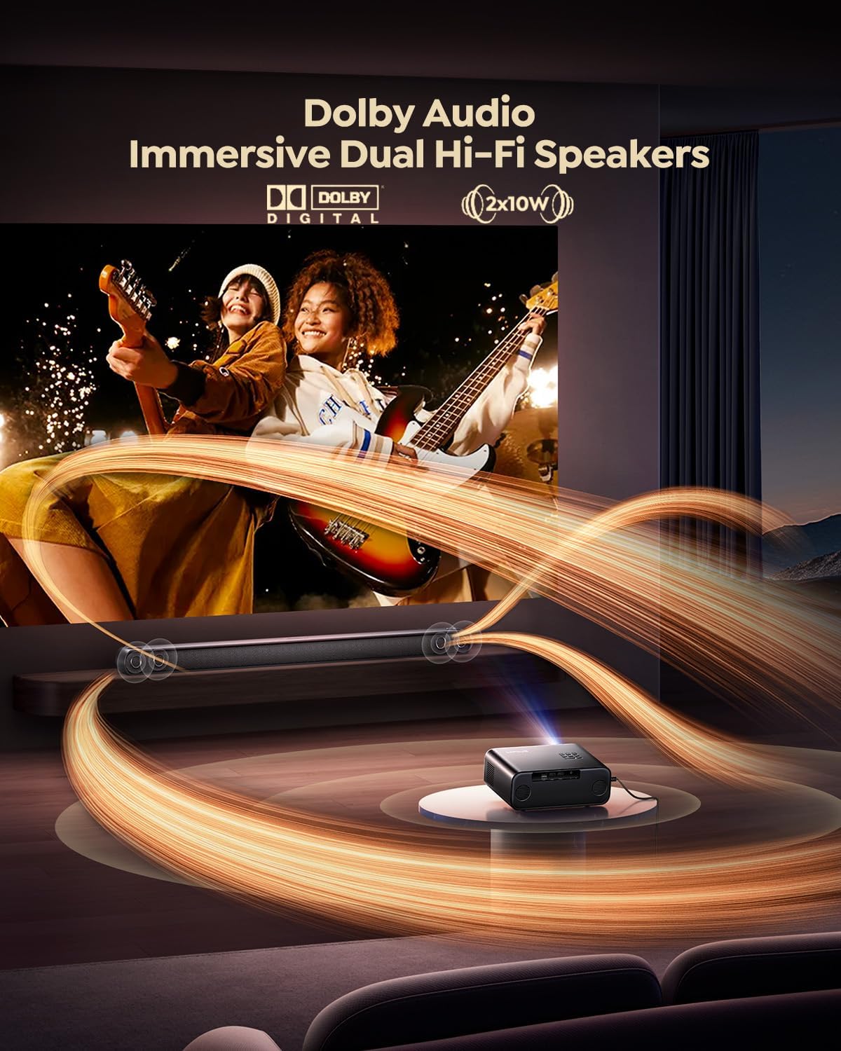 [Built-in Official Apps/4K Support] Smart Outdoor Projector with WiFi and Bluetooth, 800ANSI Movie Projector, DoIby Audio with Dual Speaker, Auto