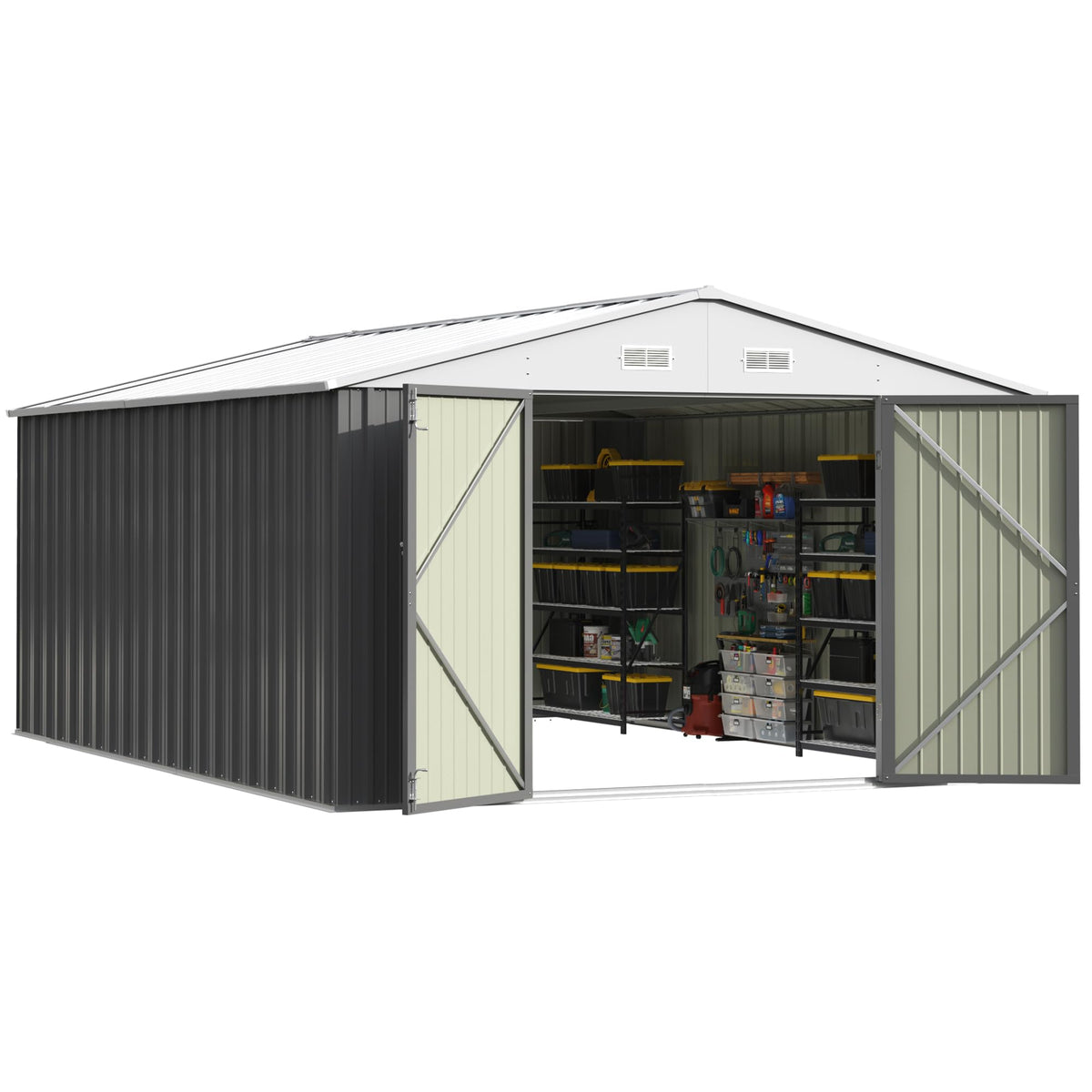 Patiowell 10 x 12 FT Metal Storage Shed for Outdoor, Steel Yard Shed with Design of Lockable Doors, Utility and Tool Storage for Garden, Backyard