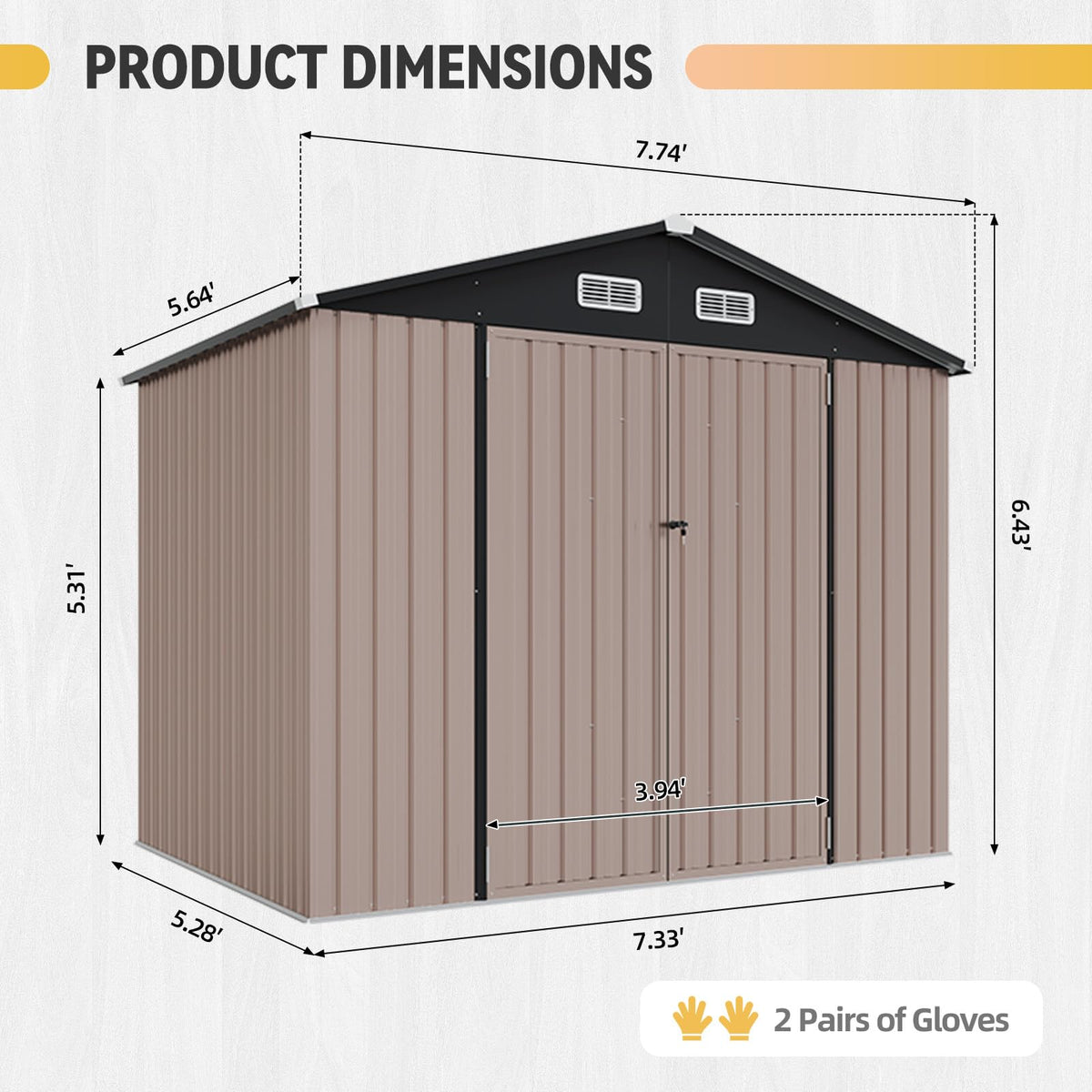 Aoxun 7.4x5.3FT Shed with Floor Galvanized Steel Outdoor Storage Shed Metal Garden Shed with Double Doors, 15mm Moisture-Proof Floor & Ventilation