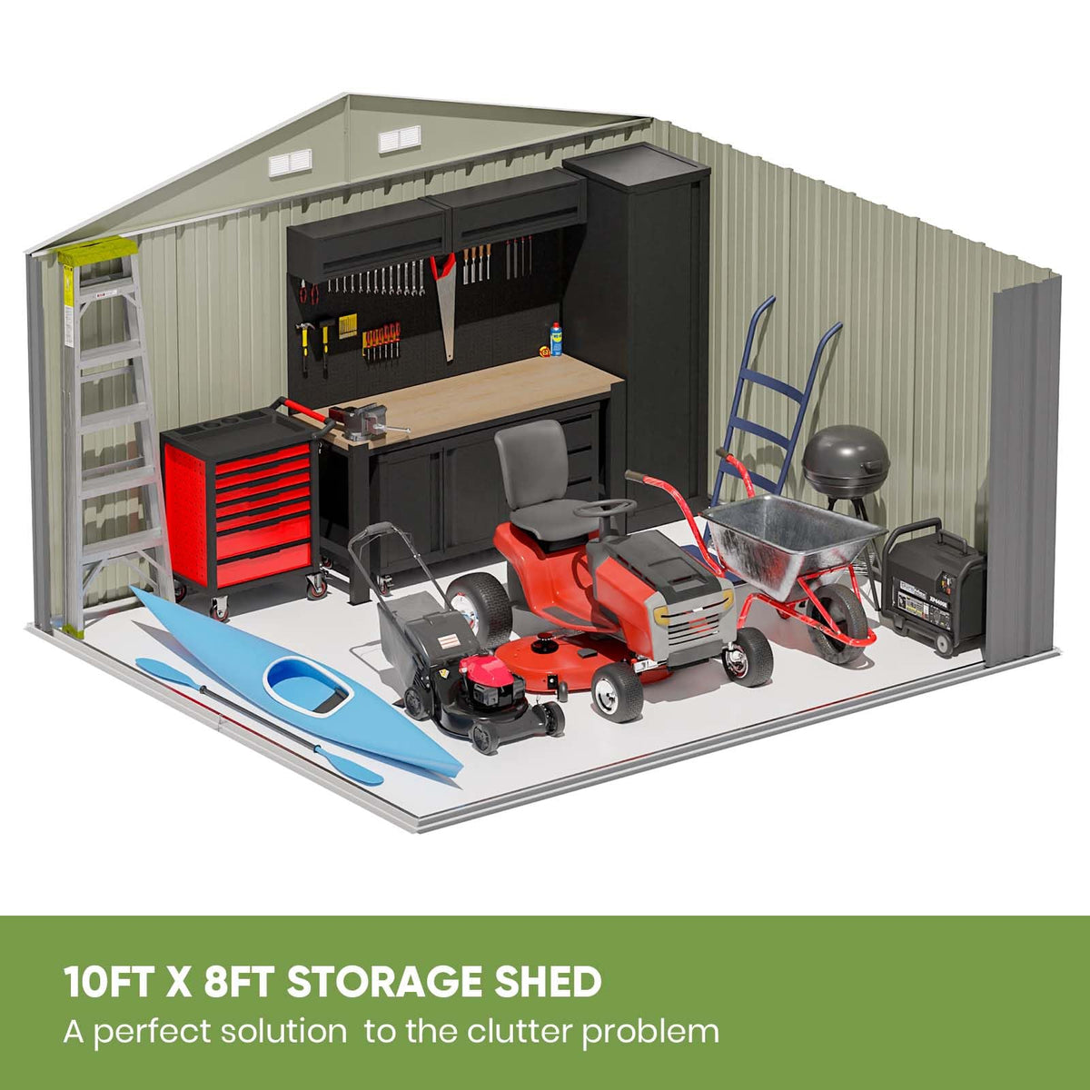 Patiowell 10 x 12 FT Metal Storage Shed for Outdoor, Steel Yard Shed with Design of Lockable Doors, Utility and Tool Storage for Garden, Backyard