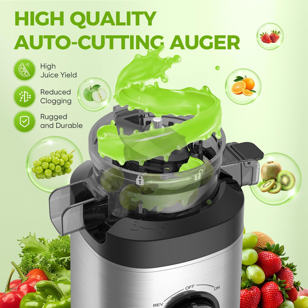 Juicer Machines, 100 Watts Cold Press Juicer with Wide Chute, Slow Masticating Juicers, High Juice Yield for Leafy Greens, Fruits & Vegetables, Easy