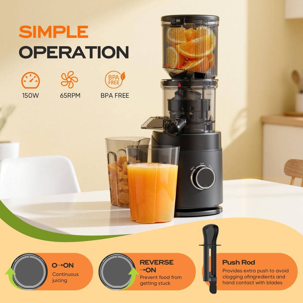 Juicer Machines, 100 Watts Cold Press Juicer with Wide Chute, Slow Masticating Juicers, High Juice Yield for Leafy Greens, Fruits & Vegetables, Easy