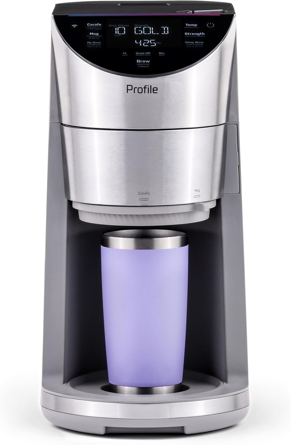 GE Profile Smart Grind & Brew Coffee Maker w/Podless Single Serve, 90oz Water Reservoir, 10 Cup Thermal Carafe, Voice Control, Adjustable Burr