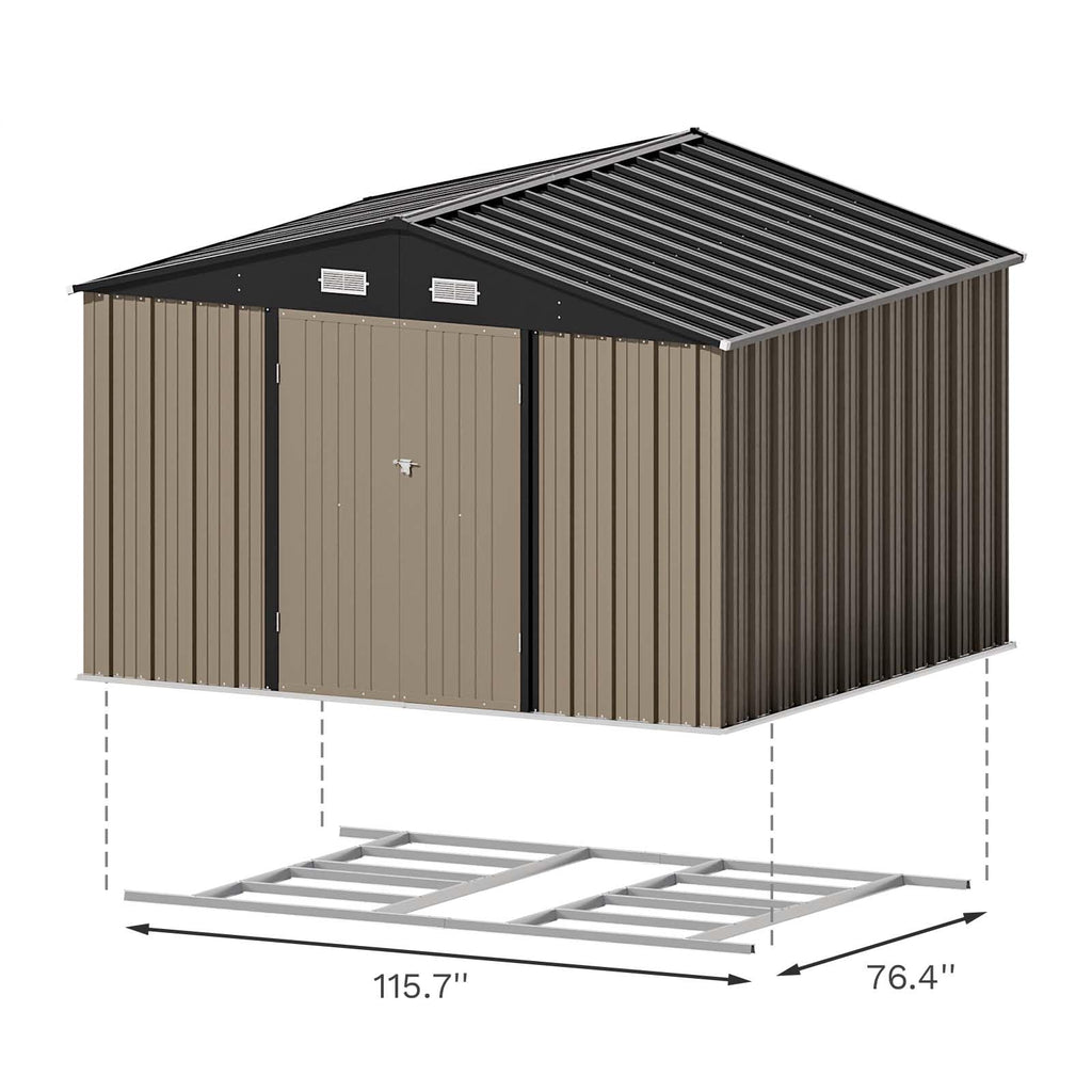 Patiowell 10 x 12 FT Metal Storage Shed for Outdoor, Steel Yard Shed with Design of Lockable Doors, Utility and Tool Storage for Garden, Backyard