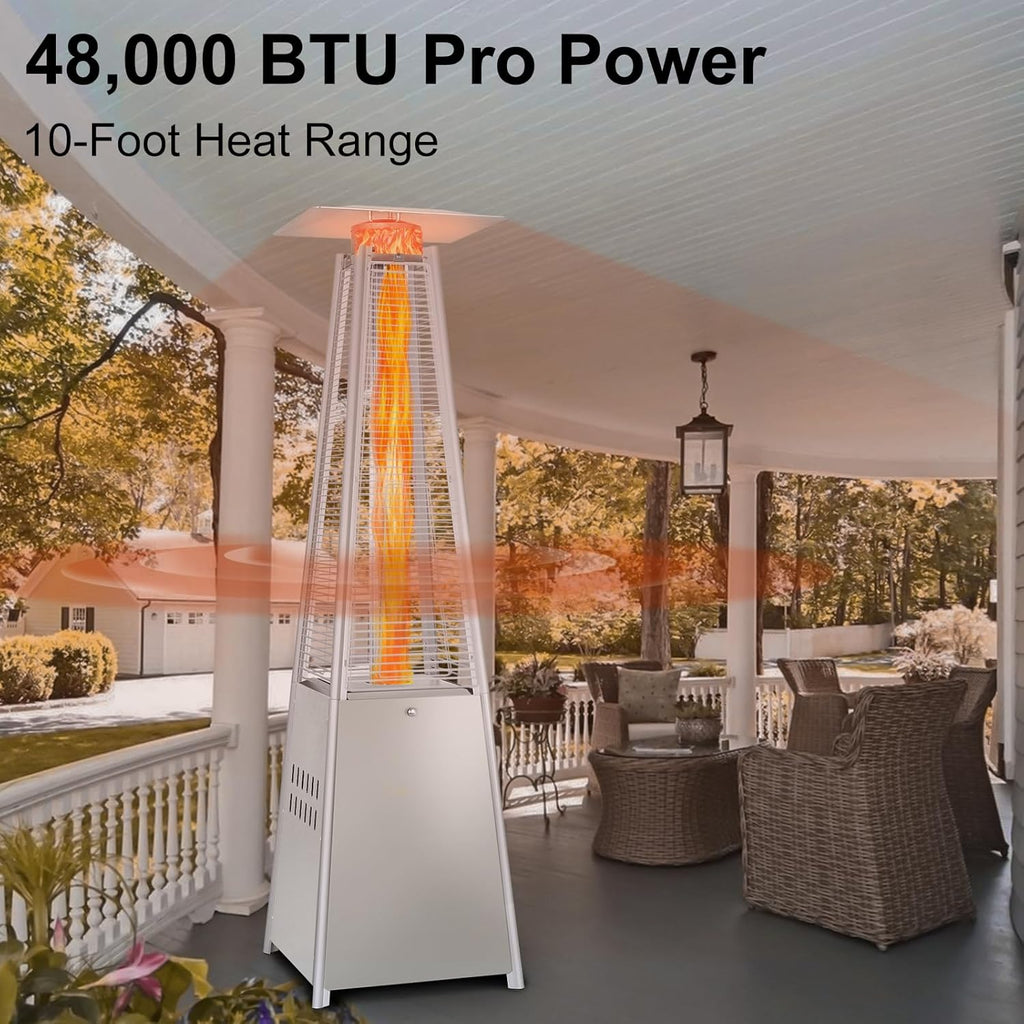 Hykolity 48000 BTU Pyramid Patio Heater, Outdoor Propane Heaters with Wheels and Cover, Glass Tube Propane Patio Heater for Backyard, Garden, Porch