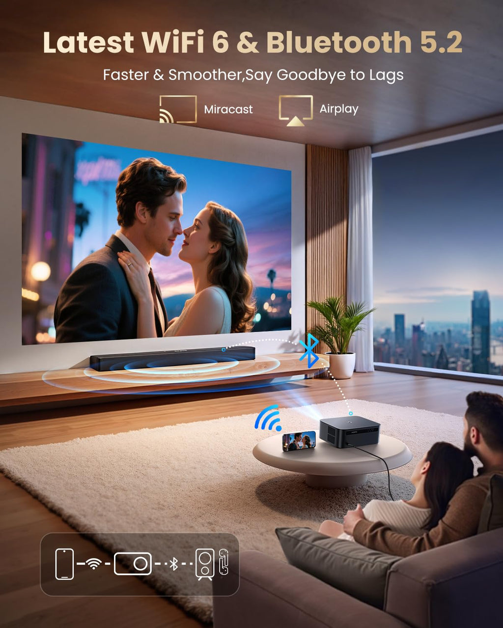 1200 ANSI/Google TV/4K Supported Smart Projector with WiFi & Bluetooth, Outdoor & Home Movie Projectors with Voice Control,Auto Focus & Keystone