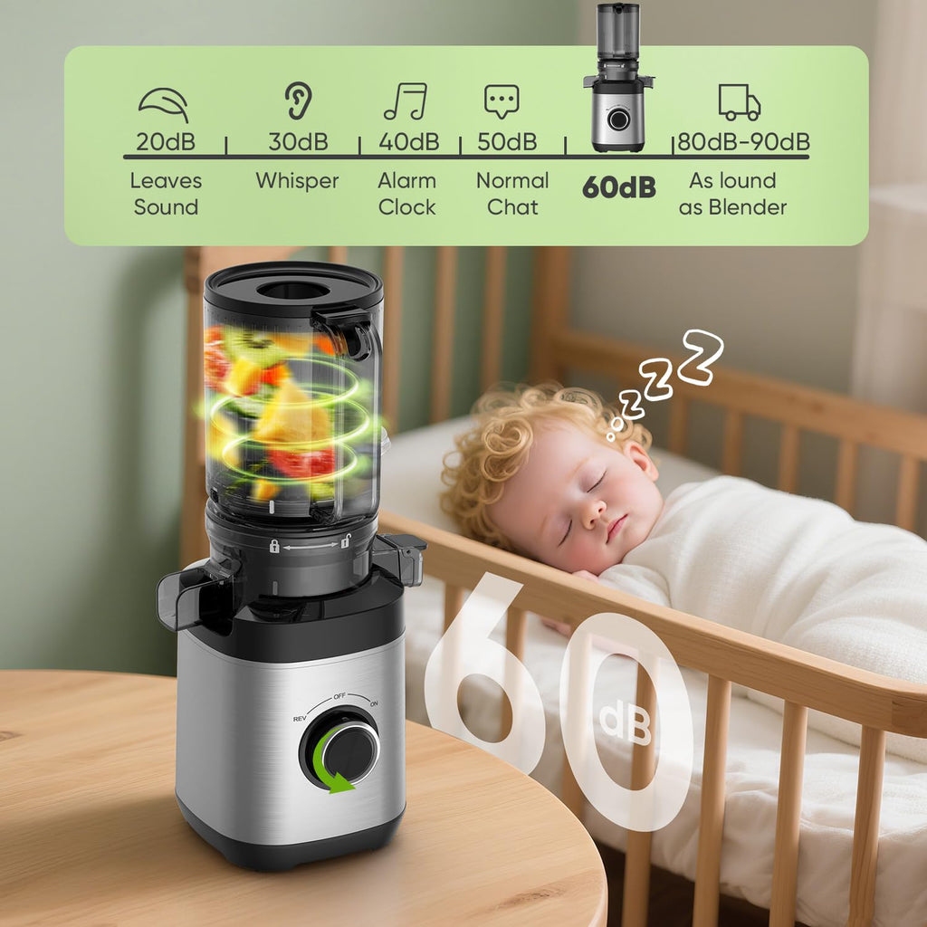 Juicer Machines, 100 Watts Cold Press Juicer with Wide Chute, Slow Masticating Juicers, High Juice Yield for Leafy Greens, Fruits & Vegetables, Easy