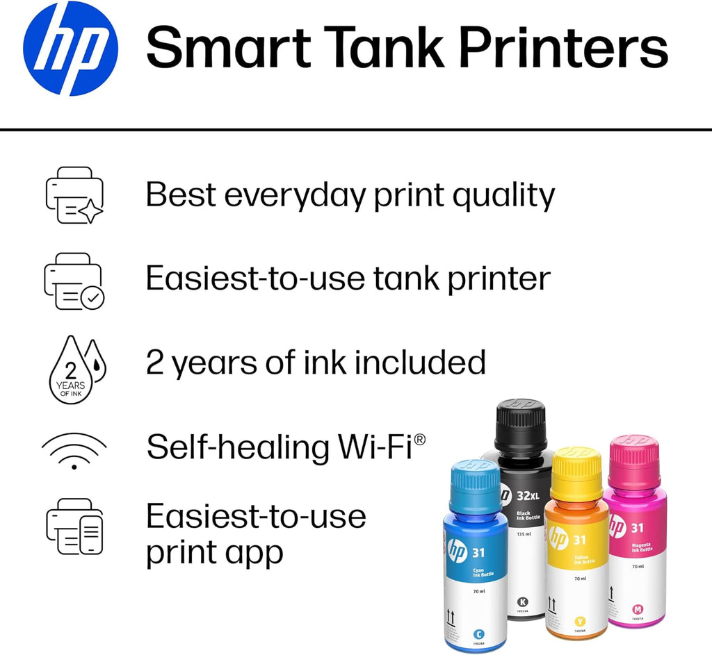 HP Smart Tank 7301 Wireless All-in-One Ink Tank Printer, Scanner, Copier with 2 Years of Ink Included, Best-for-Home Office, Cartridge-Free