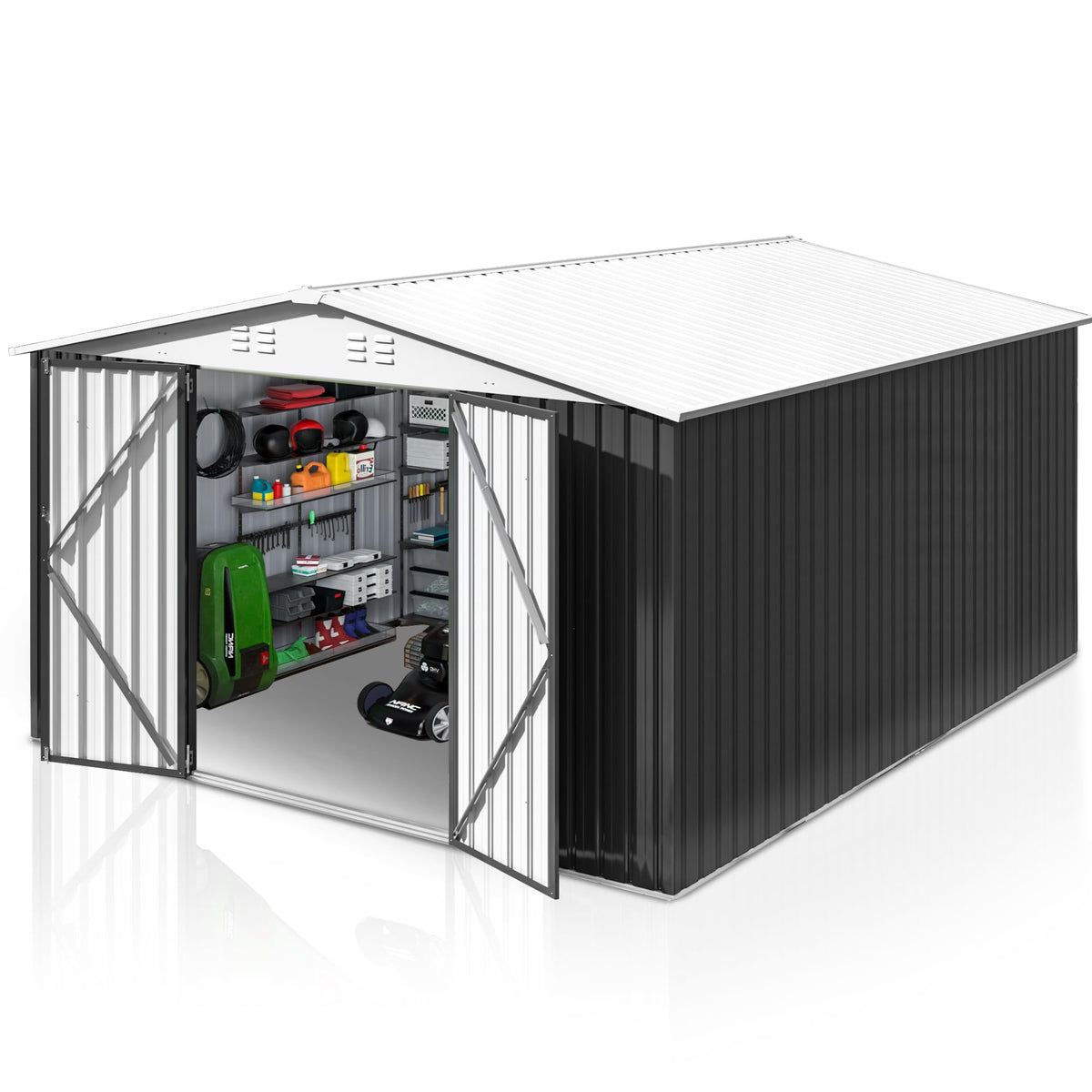 Polar Aurora 12x14 FT Outdoor Storage Shed, Garden Shed with Updated Frame Structure and Lockable Doors, Metal Tool Sheds for Backyard Garden Patio