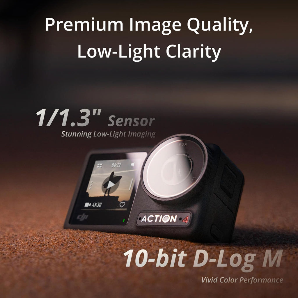 DJI Osmo Action 4 Essential Combo, 4K/120fps Waterproof Action Camera with a 1/1.3-Inch Sensor, Stunning Low-Light Imaging,10-bit & D-Log M Color