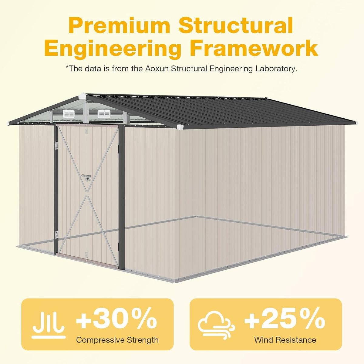 10x12 FT Outdoor Storage Shed with Floor Foundation & Lockable Double Doors, Heavy-Duty Galvanized Steel Outdoor Metal Shed for Bike, Tool Storage in