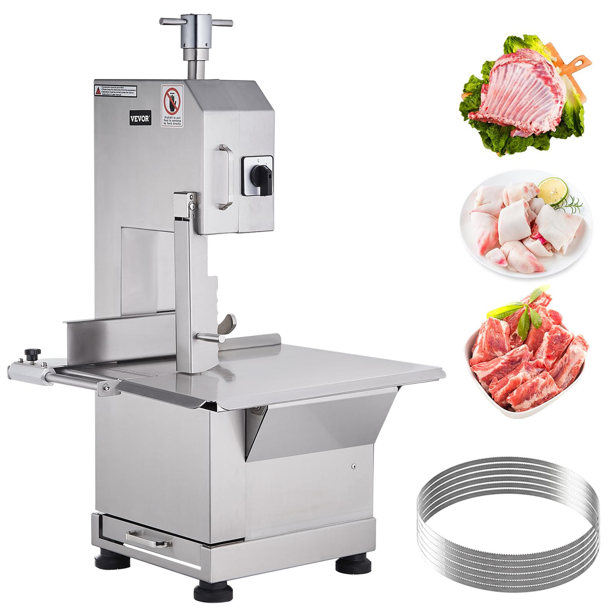 Commercial Electric Meat Bandsaw, 1500W Stainless Steel Countertop Bone Sawing Machine, Workbeach 19.3" x 15", 0.16-7.9 Inch Cutting Thickness