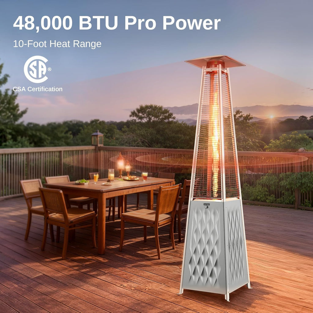 EAST OAK 48,000 BTU Pyramid Patio Heater, Quartz Glass Tube Propane Outdoor Heater with Wheels, Triple Safety Protection, 2025 Upgrade for Home
