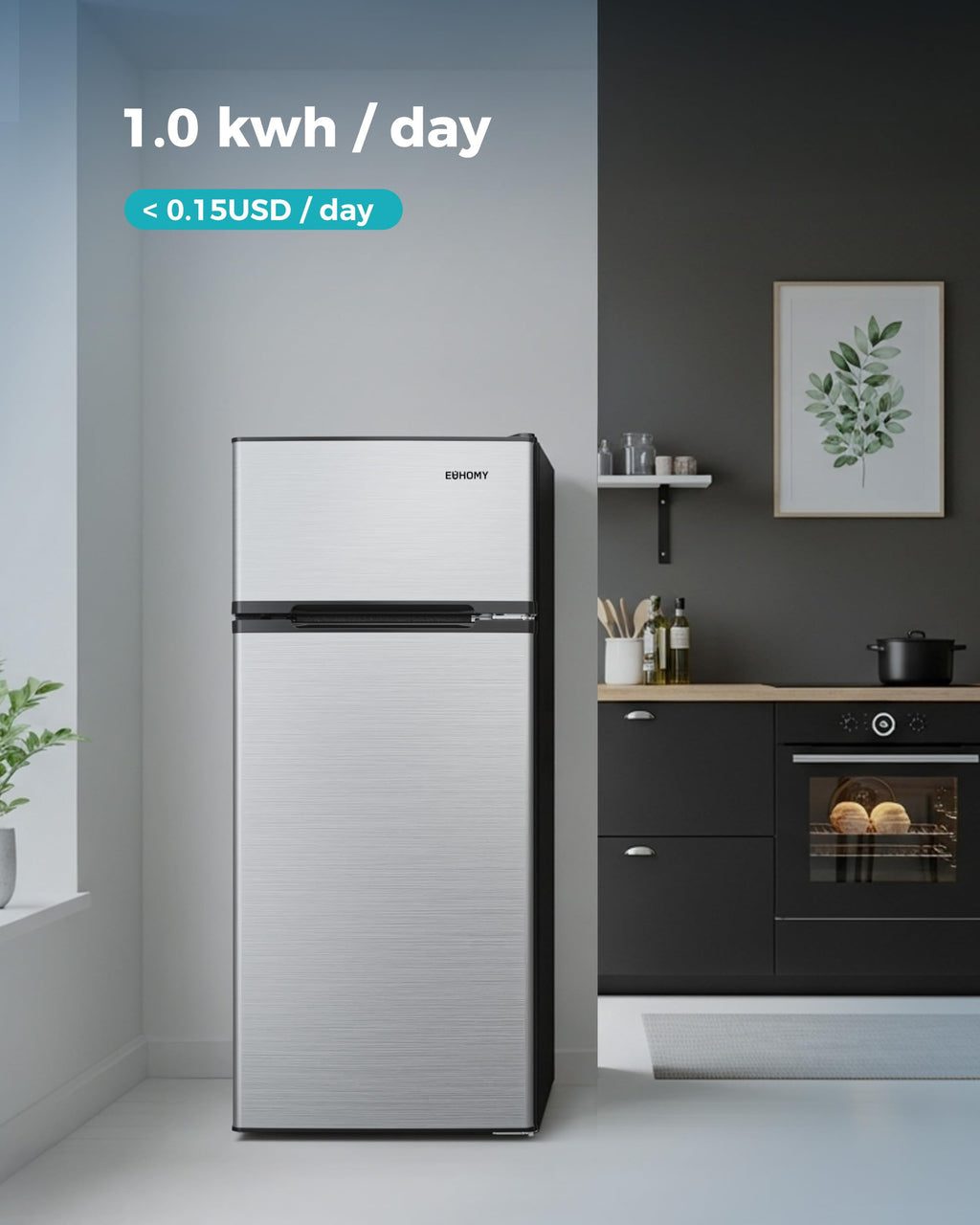 EUHOMY Mini Fridge with Freezer, 4.5 Cu.Ft Mini Refrigerator fridge, 2 door For Bedroom/Dorm/Office/Apartment - Food Storage or Cooling drinks, Black