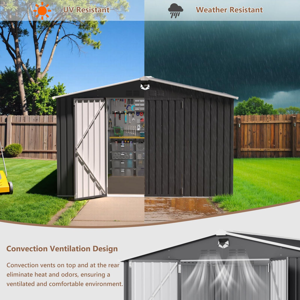 10x12 FT Outdoor Storage Shed, Metal Garden Shed - Tool Storage Sheds with Lockable Doors & 1 Clear Window, Waterproof Outside Storage Building for