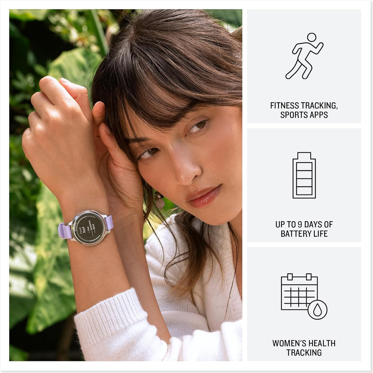 Garmin Lily® 2 Active, Small and Stylish Smartwatch, Built-in GPS, Hidden Display, Patterned Lens, Up to 9 Days Battery Life, Lunar Gold with