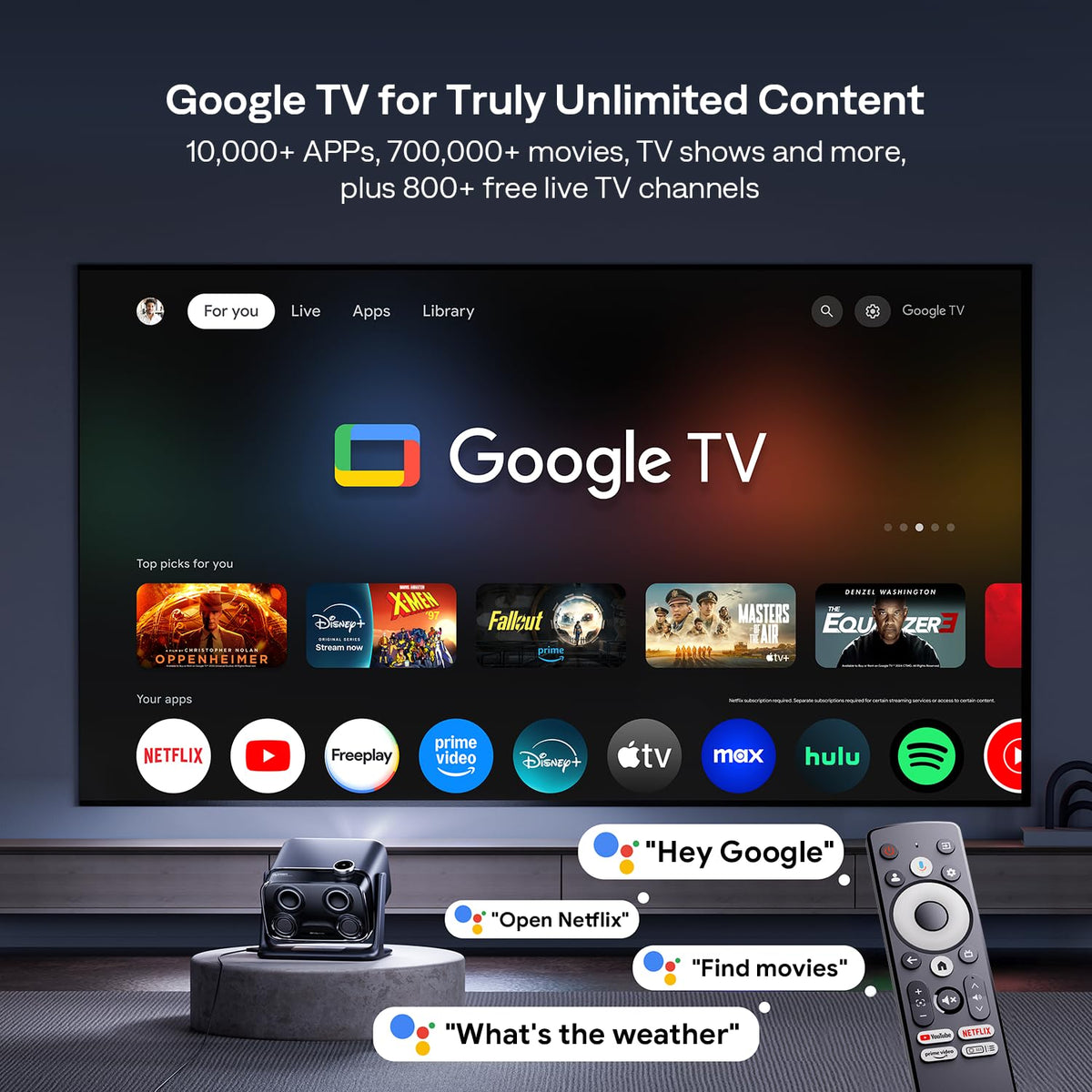 Aurzen BOOM mini Google TV Movie Projector with WiFi and Bluetooth, Voice Control, Family Mode, 20W Dolby Audio, Real-Time Focus, 4K Supported Smart