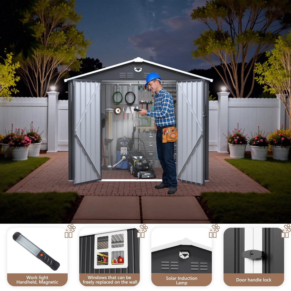 10x12 FT Outdoor Storage Shed, Metal Garden Shed - Tool Storage Sheds with Lockable Doors & 1 Clear Window, Waterproof Outside Storage Building for