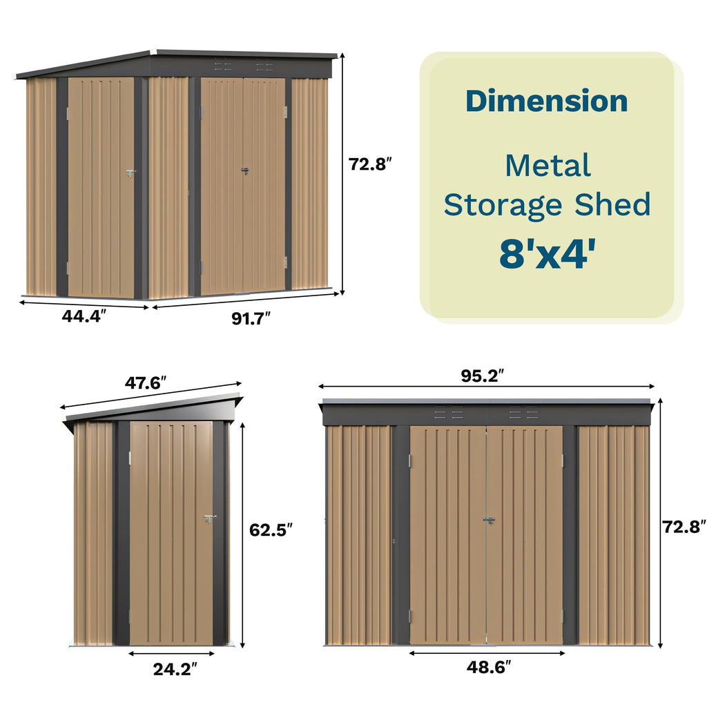 Patiowell 8x8 FT Outdoor Storage Shed, Heavy Duty Tool Metal Sheds with Lockable Doors and Updated Frame Structure for Backyard Patio Lawn, Black