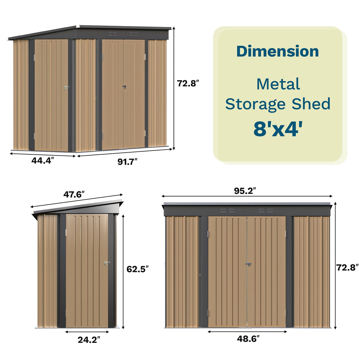Patiowell 8x8 FT Outdoor Storage Shed, Heavy Duty Tool Metal Sheds with Lockable Doors and Updated Frame Structure for Backyard Patio Lawn, Black