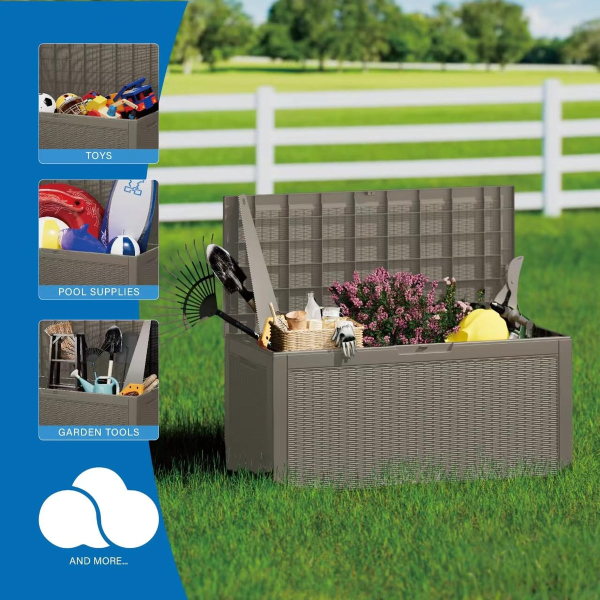 Mersco 320 Gallon Double-Wall Resin Deck Box - Lockable Waterproof Outdoor Storage Box, 1000lbs Capacity & Doubles as Seating for Patio Furniture