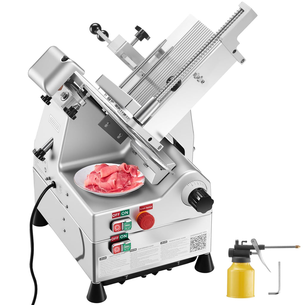 VEVOR Commercial Meat Slicer, 10 inch Electric Food Slicer, 240W Frozen Meat Deli Slicer, Premium Chromium-plated Steel Blade Semi-Auto Meat Slicer
