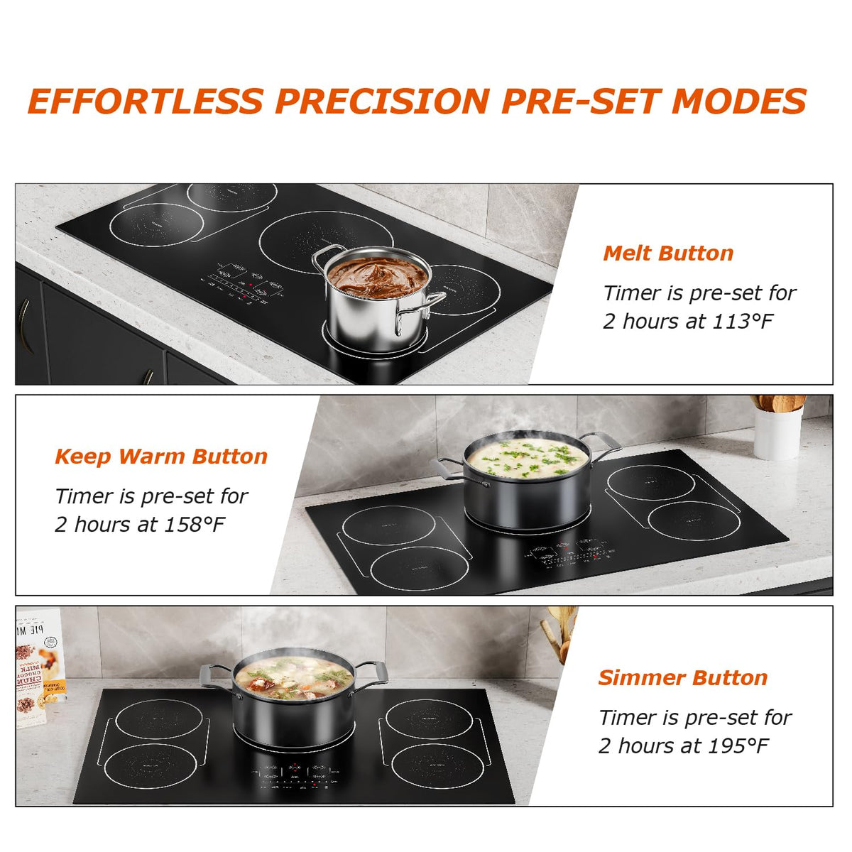 30 Inch Induction Cooktop 4 Burners, Flat Glass Top Electric Stove Hob with Bridge-SYNC, 3 Preset Modes Booster, Timer, Pause, Child Lock, Drop in