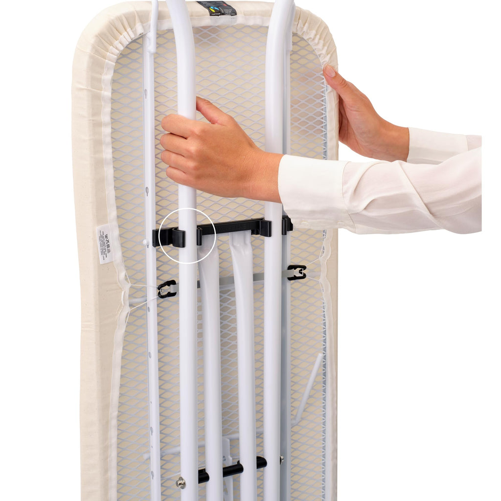 Brabantia Size C Ironing Board (49 x 18in) 7 Height Options, Adjustable Steam Iron Rest Holder & Linen Rack (Ecru) Non-Slip Feet, Anti-Collapse Child