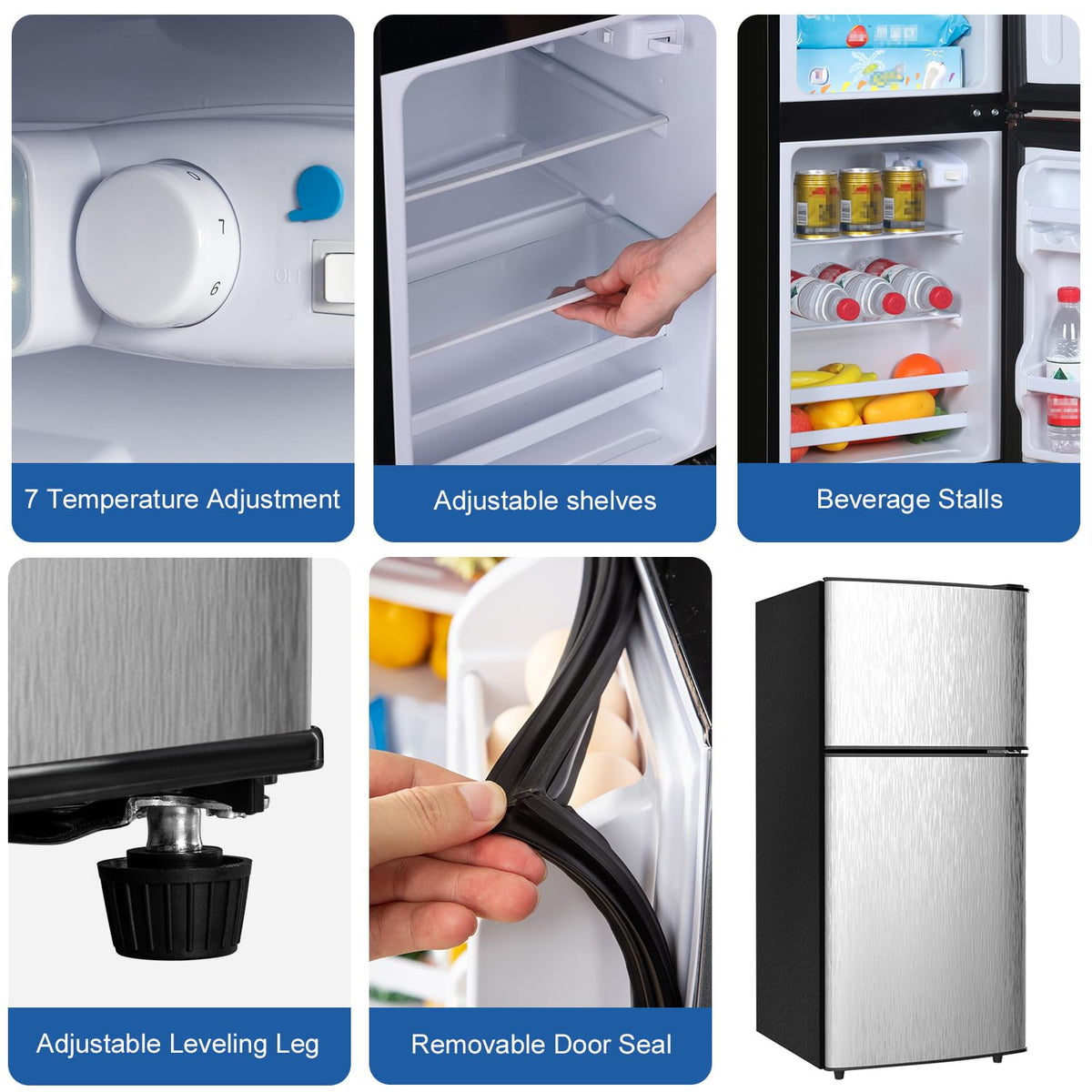 2.9 Cu.Ft Compact Double Door Mini Fridge - Top Freezer & Bottom Refrigerator | Energy Save,7-Level Precision Cooling | Ideal for Dorm, Bedroom