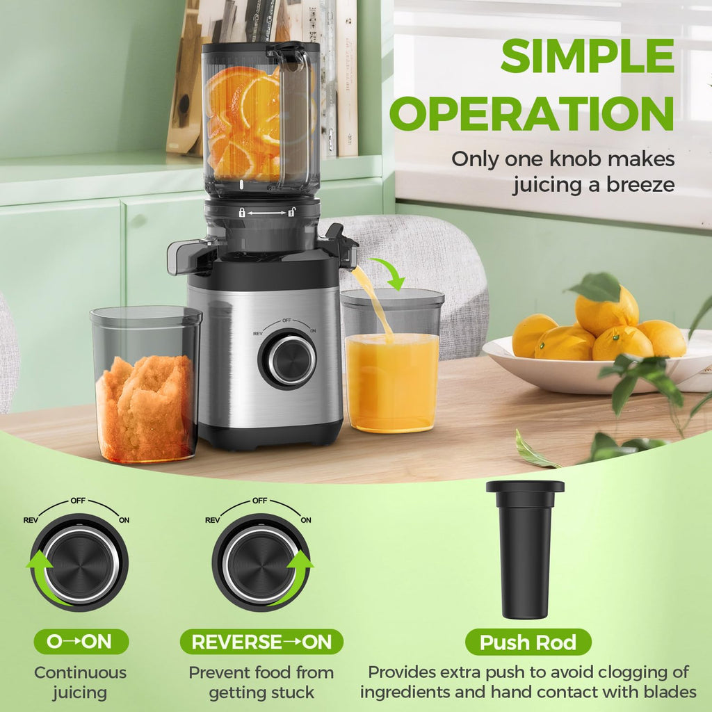 Juicer Machines, 100 Watts Cold Press Juicer with Wide Chute, Slow Masticating Juicers, High Juice Yield for Leafy Greens, Fruits & Vegetables, Easy