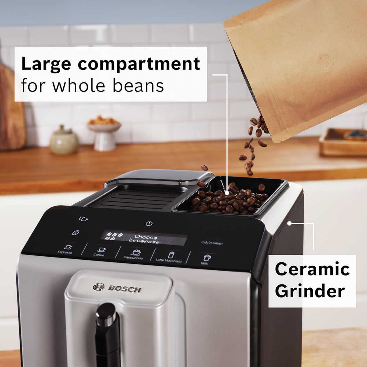 Bosch 300 Series Fully Automatic Espresso and Coffee Machine C In-Cup Frother, OneTouch Milk Drinks, 5 Drink Options, Ceramic Grinder, Easy Clean &