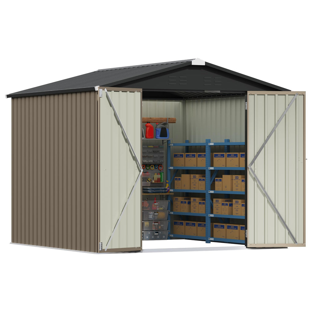 Patiowell 8x8 FT Outdoor Storage Shed, Heavy Duty Tool Metal Sheds with Lockable Doors and Updated Frame Structure for Backyard Patio Lawn, Black