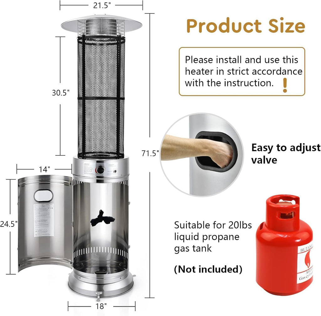 Happygrill Patio Heater, Outdoor Round Space Heater with Adjustable Heat, Wheels & True Flame, 40000 BTU Stainless Steel Patio Propane Heater