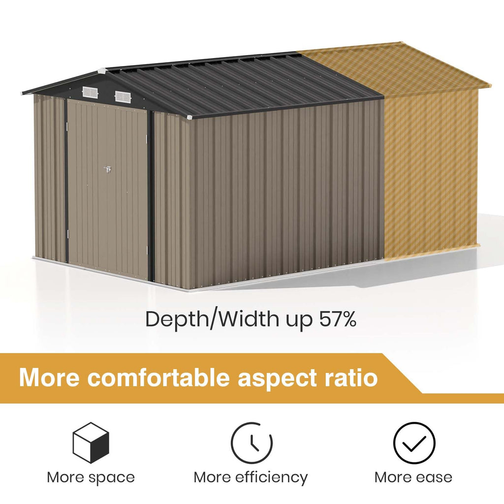 Patiowell 10 x 12 FT Metal Storage Shed for Outdoor, Steel Yard Shed with Design of Lockable Doors, Utility and Tool Storage for Garden, Backyard
