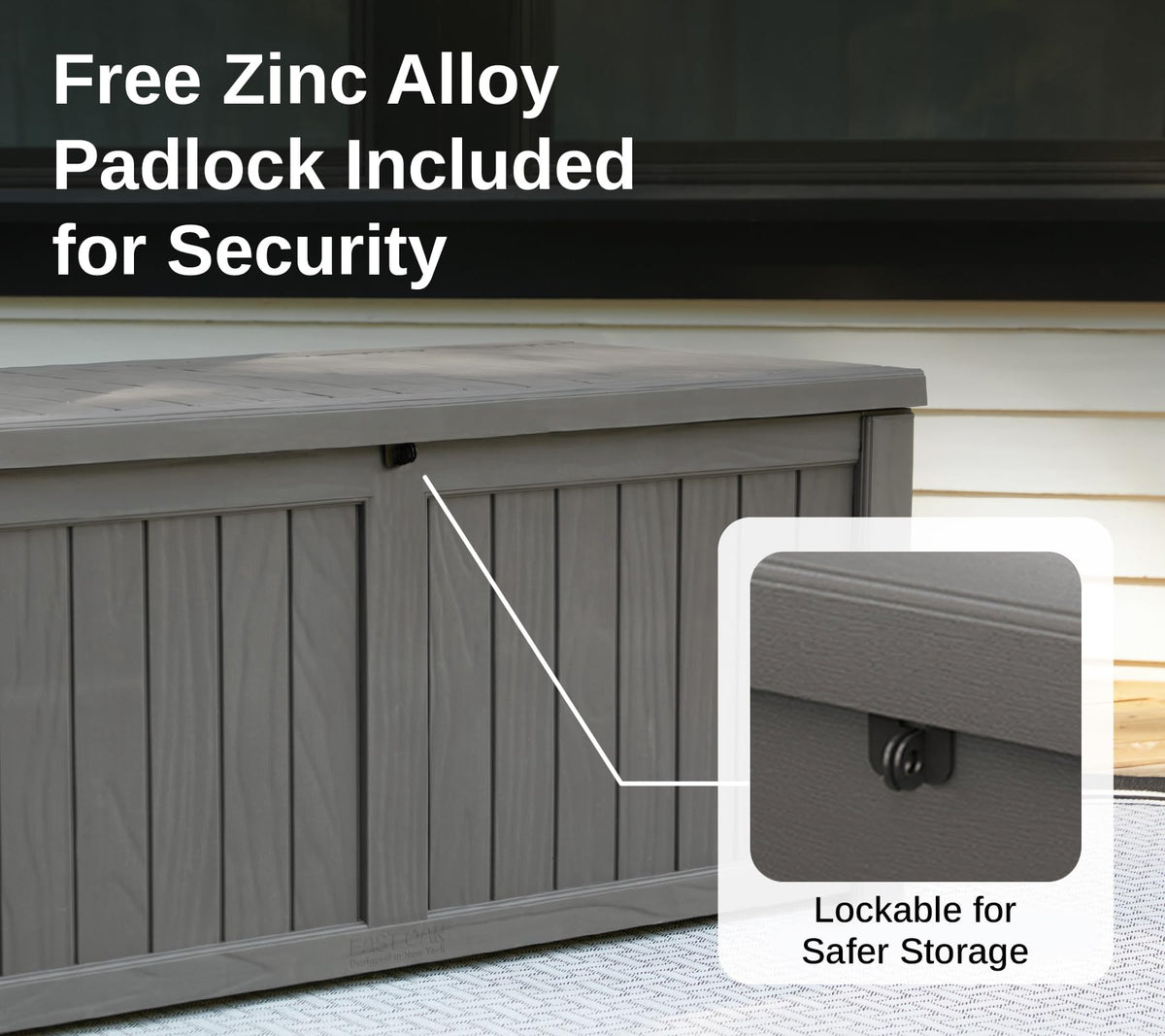 EAST OAK Outdoor Storage Box, 120 Gallon Deck Box with Stainless Steel Rods Large Resin Storage Bin for Patio Cushions, Garden Tools, Waterproof and