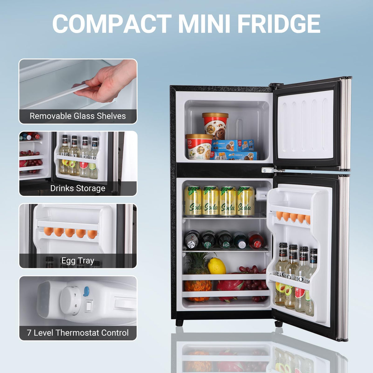 Mini Refrigerator with Freezer 4.0 Cu. Ft., Small Dorm Fridge with Freezer, Adjustable Thermostat Compact Fridge Freezers for Apartment, Dorm