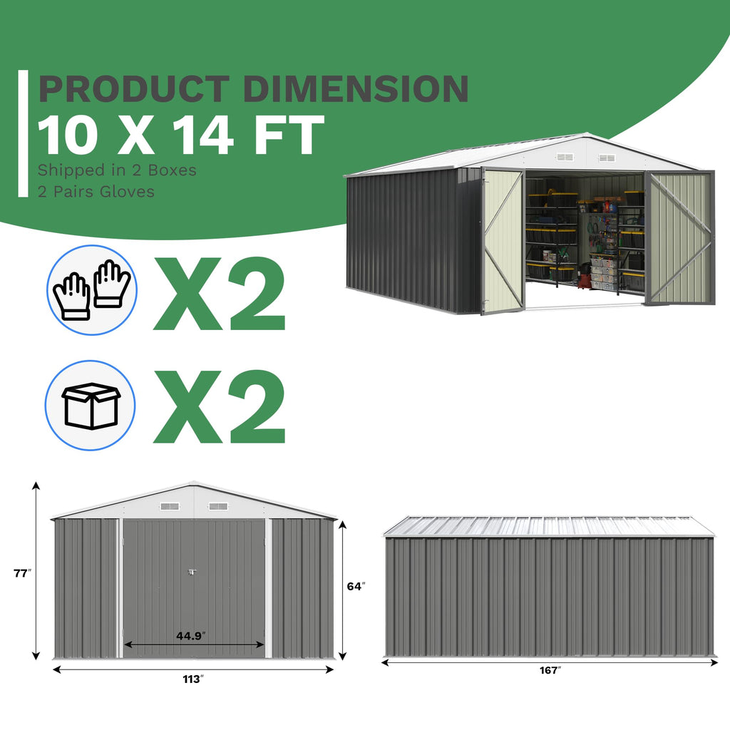 Patiowell 10 x 12 FT Metal Storage Shed for Outdoor, Steel Yard Shed with Design of Lockable Doors, Utility and Tool Storage for Garden, Backyard