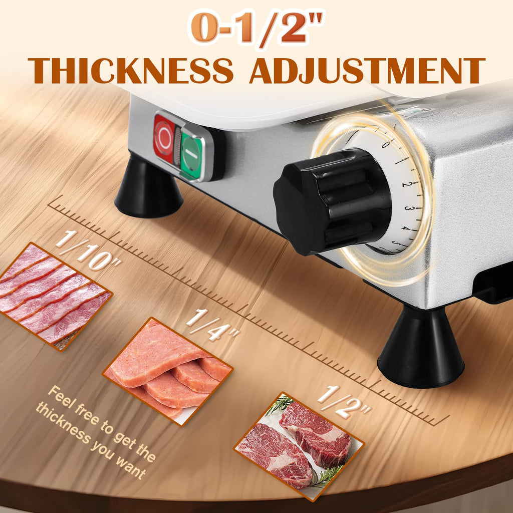 CGOLDENWALL Meat Slicer Machine, 10" 240W Electric Deli Meat Cheese Food Slicer, 0-1/2" Adjustable Thickness Semi-Auto Frozen Meat Slicer for Home &