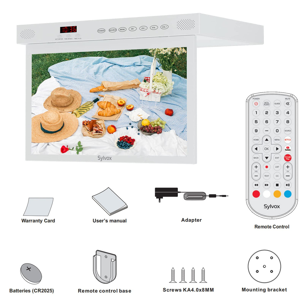 SYLVOX 15.6" Kitchen TV, 1080P FHD Under Cabinet TV with App Store, Voice Assistant, Chromecast, 12-Volt for Small Spaces, Kitchen, Bedroom, RV