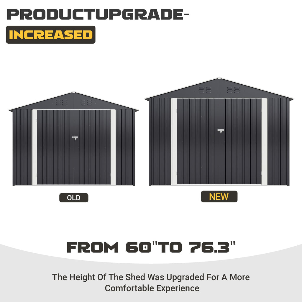 Polar Aurora 12x14 FT Outdoor Storage Shed, Garden Shed with Updated Frame Structure and Lockable Doors, Metal Tool Sheds for Backyard Garden Patio