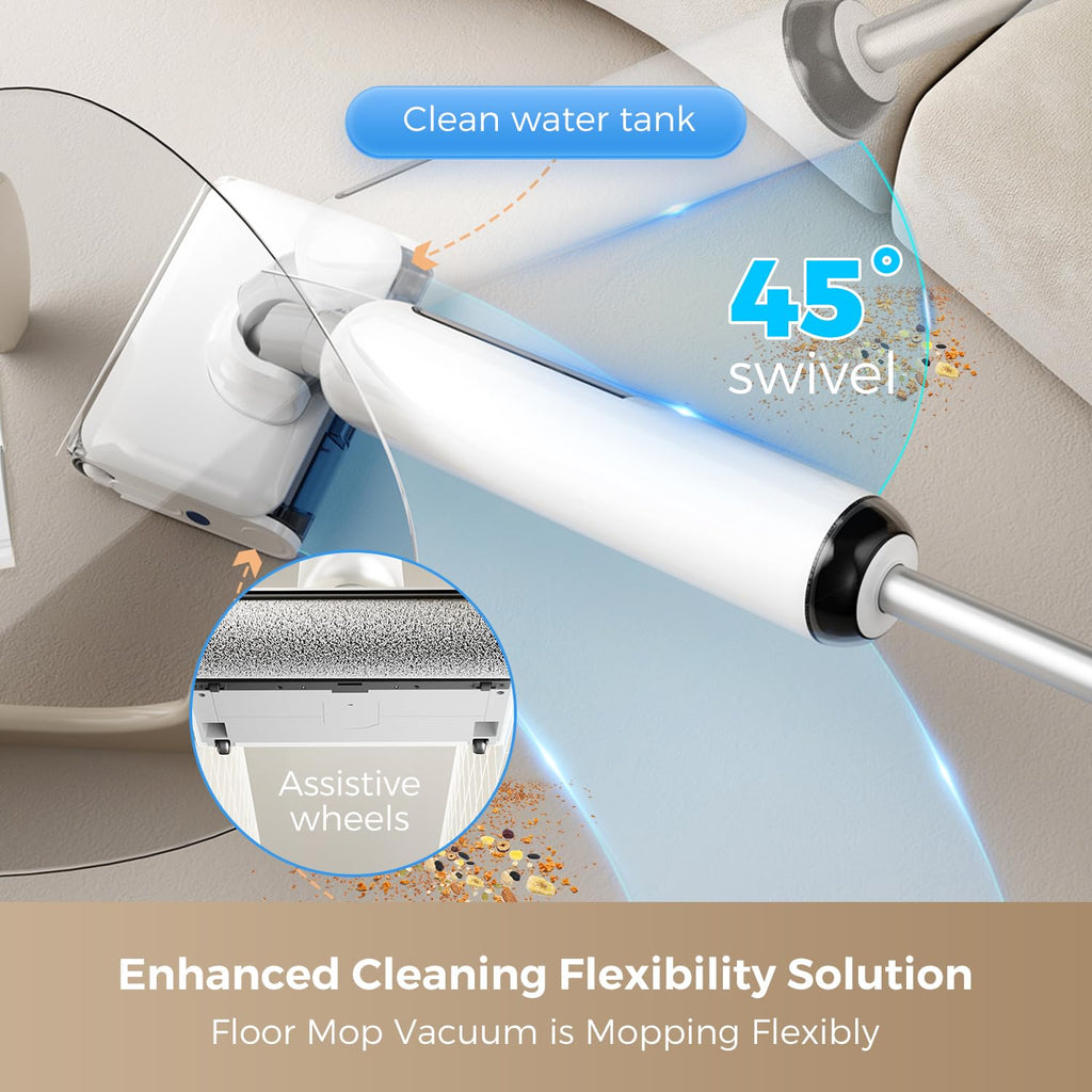 Wet Dry Vacuum Cleaner, 180 Lay-Flat Cordless Vacuum Mop Combo with Edge Cleaning, All-in-One Floor Cleaner for Hard Floors, Self-Cleaning, 45mins
